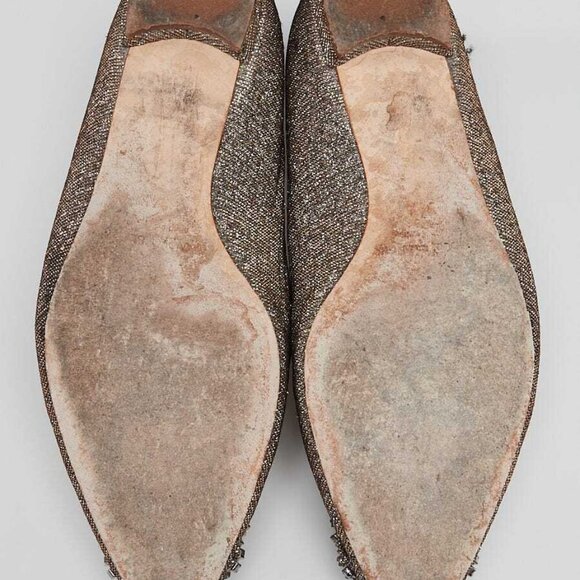 Manolo Blahnik Gold Jacquard Fabric Hangisi Ballet Flats Size 4/34.5 - Picture 2 of 5